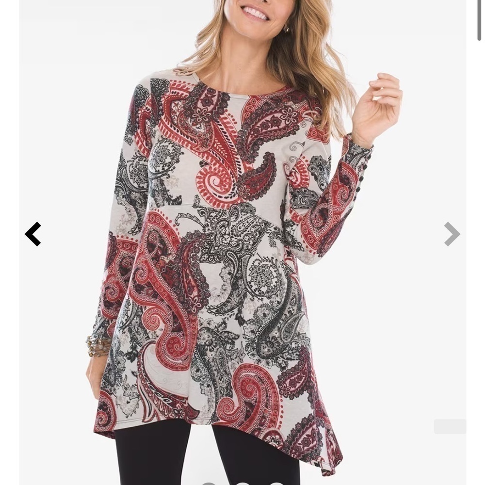 Chico’s Paisley Knit Long Sleeve Button-Sleeve Fall Tunic with Pockets Small